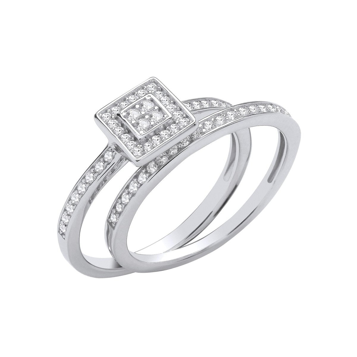 Sterling Silver Bridal Set Round CZs Half ET Rings - Samuel Perry