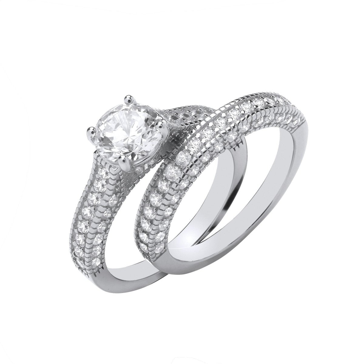 Sterling Silver Bridal Sleek Set S/S Fancy Half ET Rings - Samuel Perry