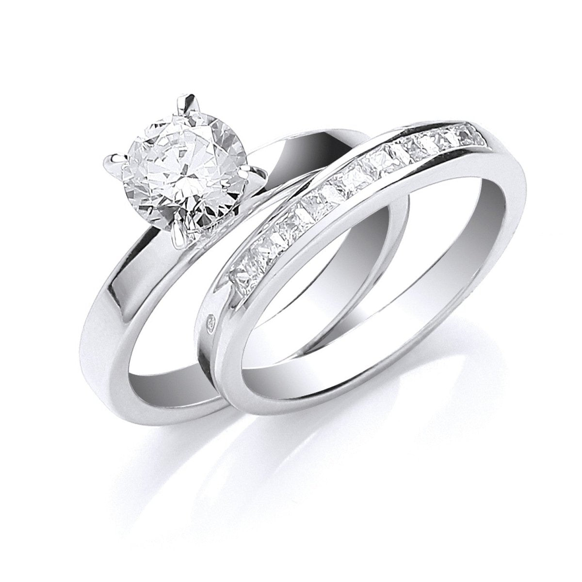 Sterling Silver Bridal Solitaire & P/C CZs Set Rings - Samuel Perry
