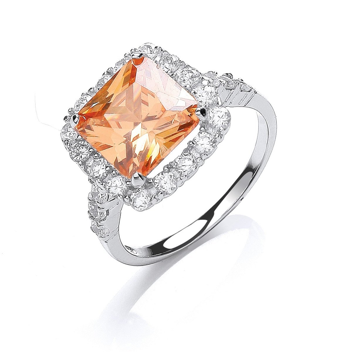Sterling Silver Champagne Centre Cz Ring - Samuel Perry