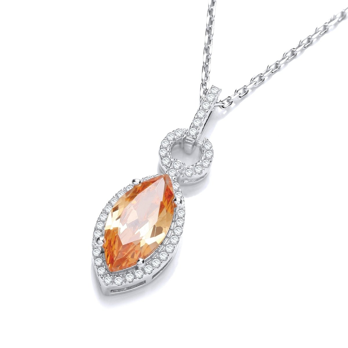 Sterling Silver Champagne Marquise Halo CZ Necklace - Samuel Perry