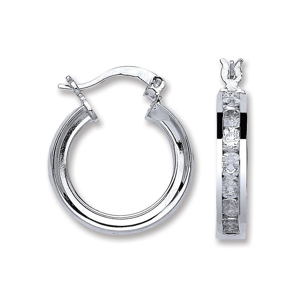 Sterling Silver Channel Set Cz Hoop Earrings - Samuel Perry