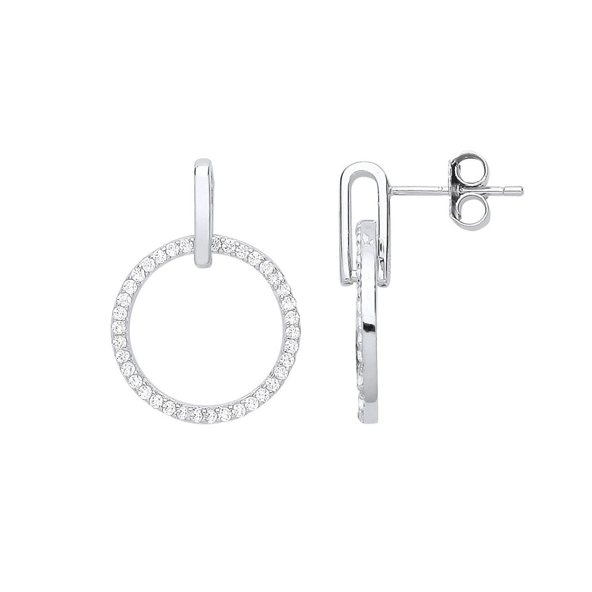 Sterling Silver Circle of Life CZ Drop Earrings - Samuel Perry