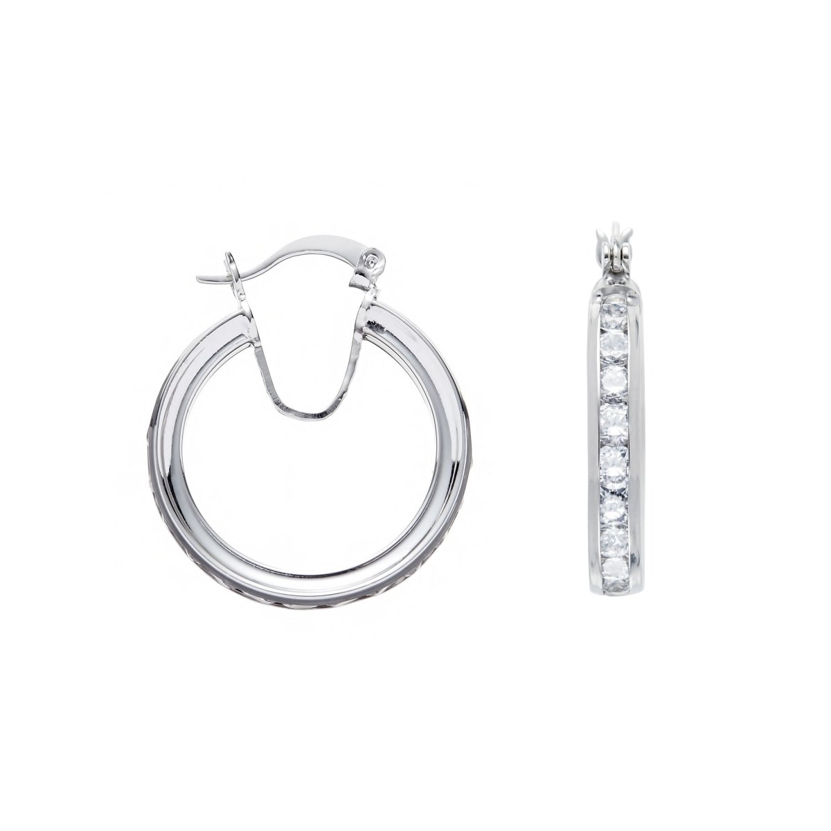 Sterling Silver Classic Channel Set Cz Hoop Earrings - Samuel Perry