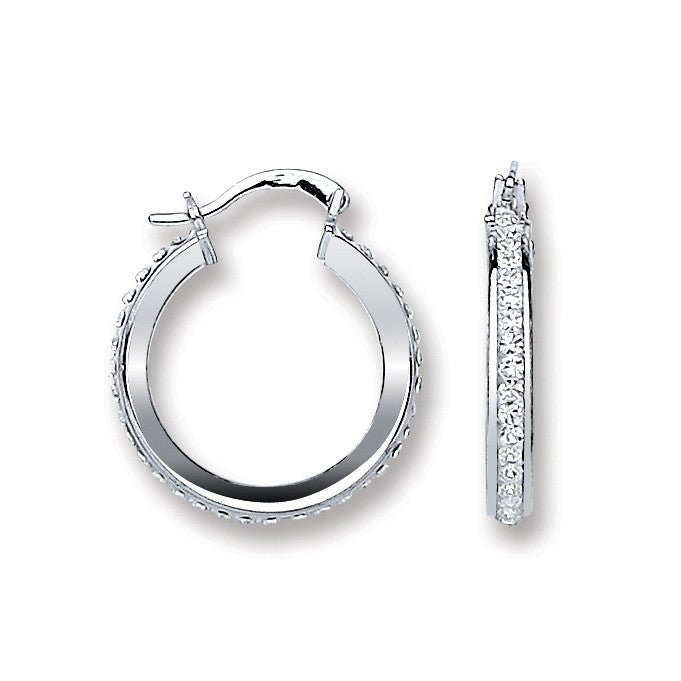 Sterling Silver Classic Single Row Crystal Hoop Earrings - Samuel Perry