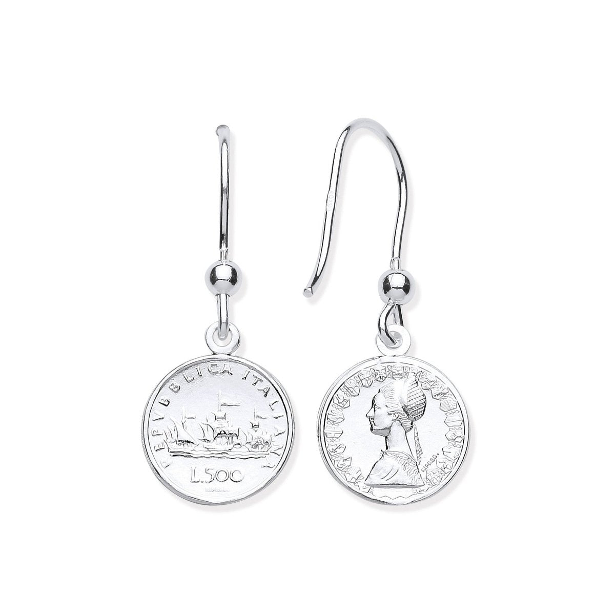 Sterling Silver Coin Drop Hook Earrings - Samuel Perry