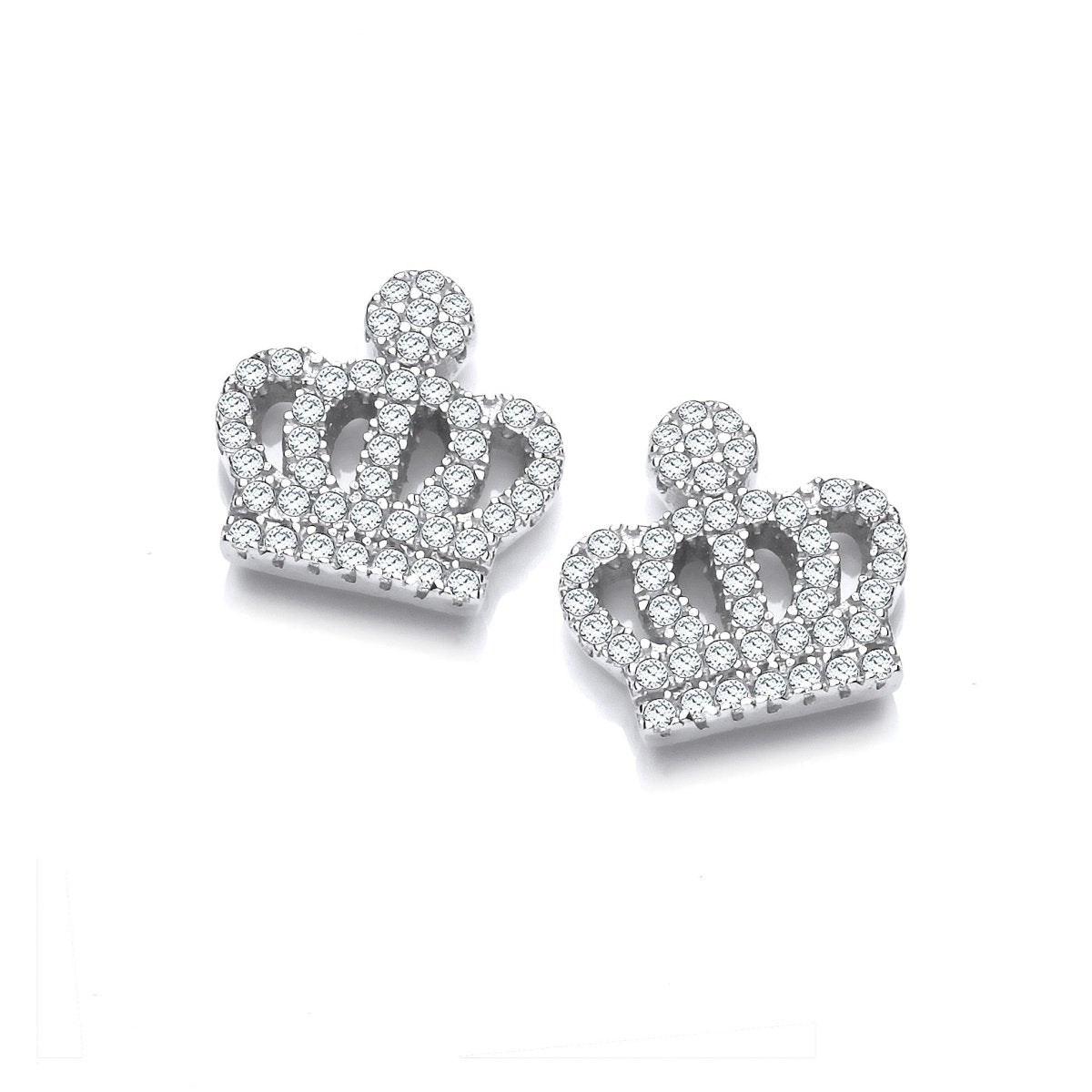 Sterling Silver Crown CZ Stud Earrings - Samuel Perry