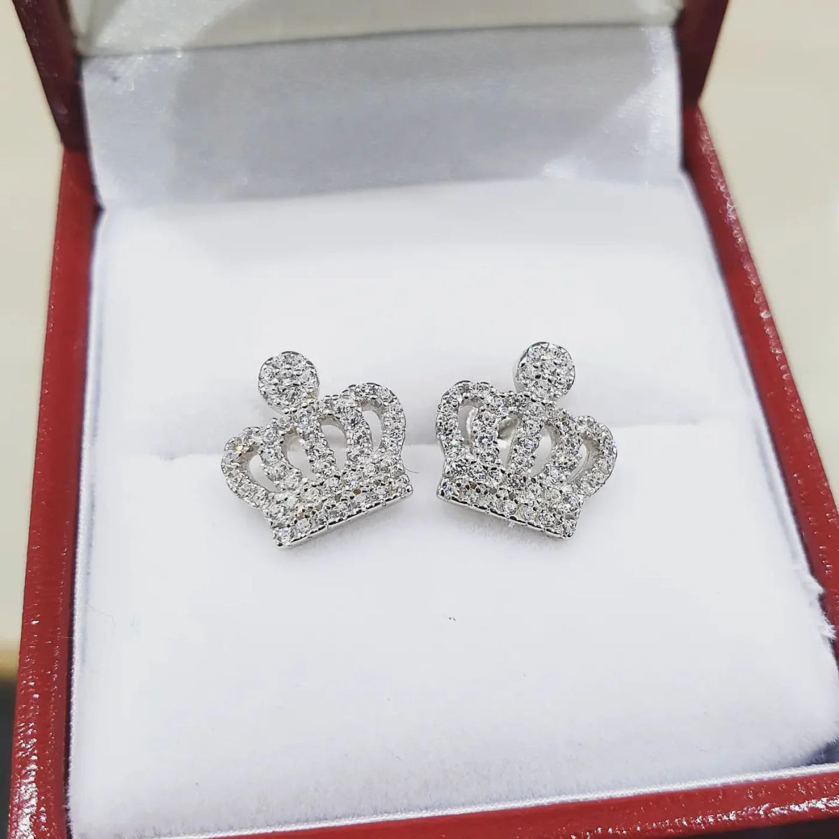 Sterling Silver Crown CZ Stud Earrings - Samuel Perry