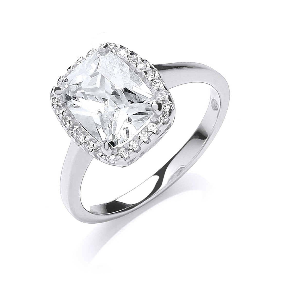 Sterling Silver Cushion Centre Cz Ring - Samuel Perry