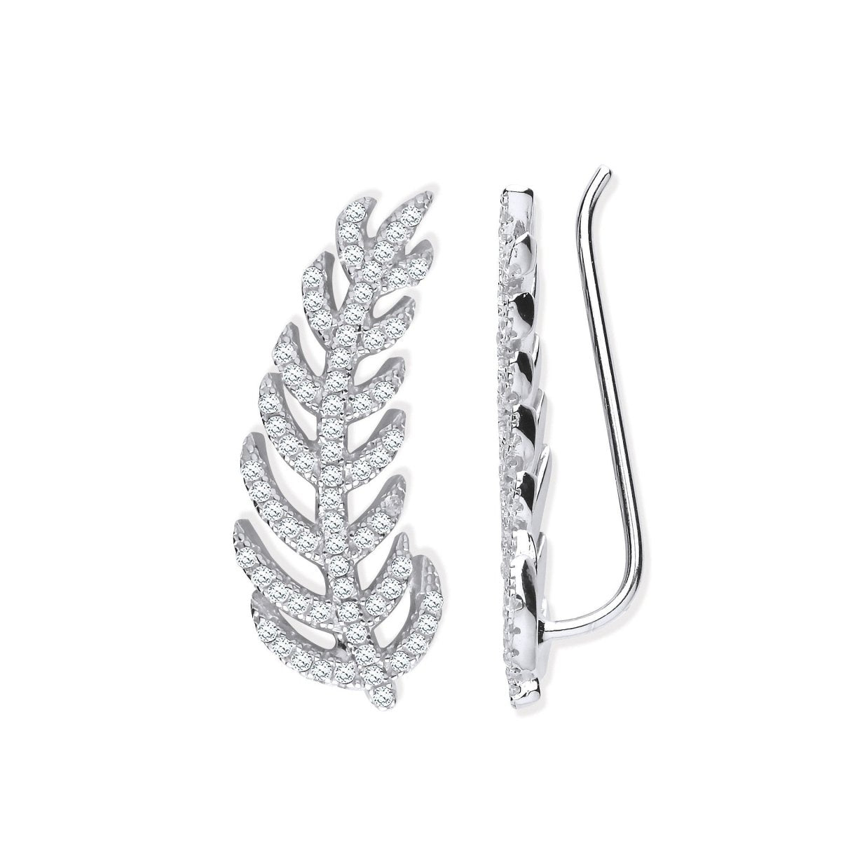 Sterling Silver CZ Barley Leaf Earcuff Crawler Earrings - Samuel Perry