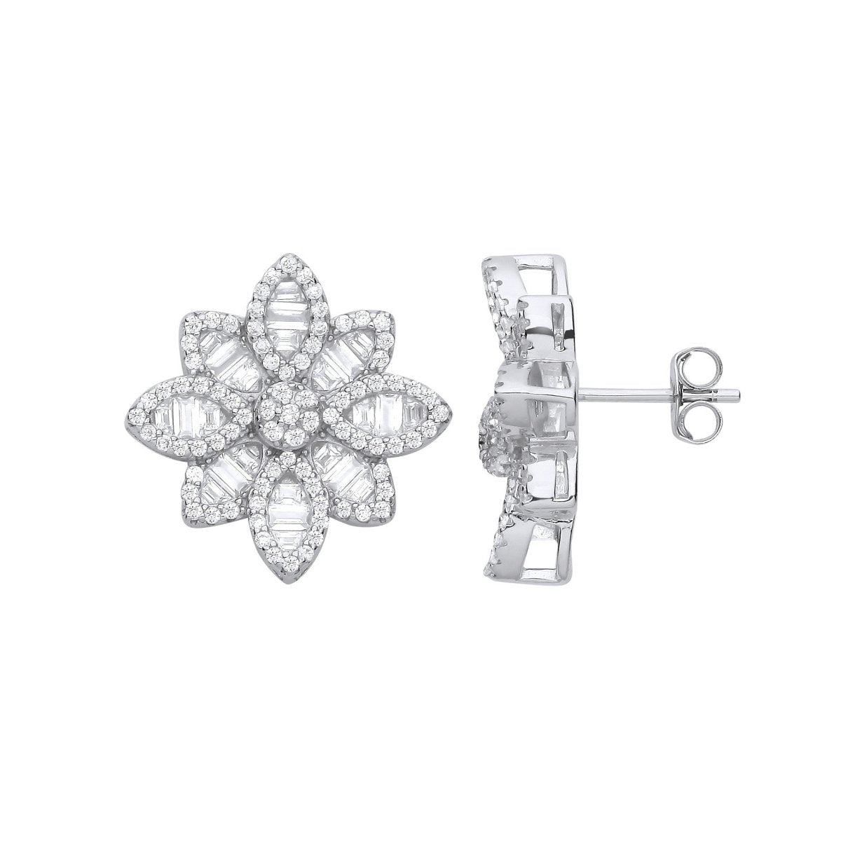 Sterling Silver CZ Big Flower Studs - Samuel Perry