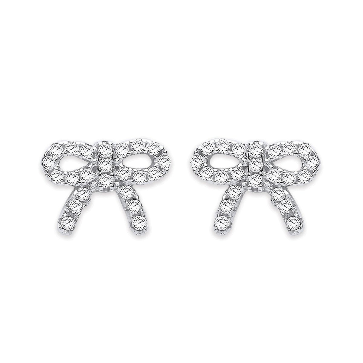 Sterling Silver CZ Bow Stud Earrings - Samuel Perry
