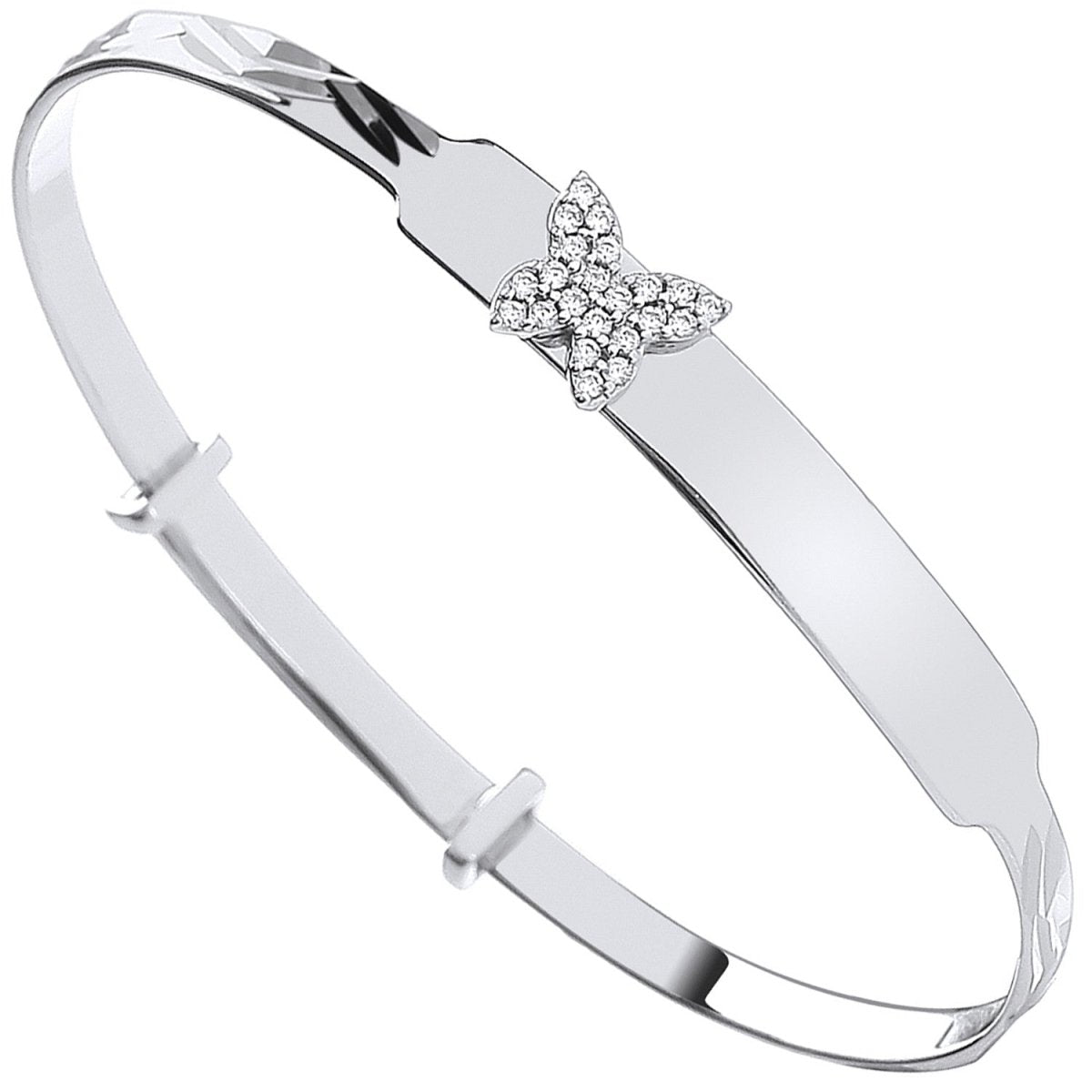 Sterling Silver CZ Butterfly Expandable ID Baby Bangle - Samuel Perry