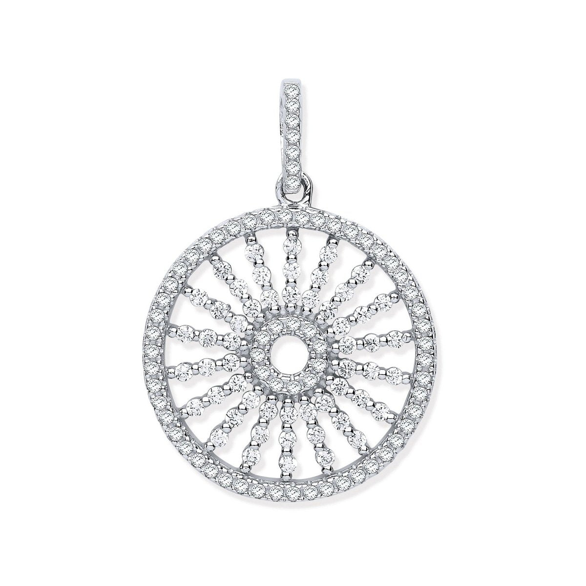 Sterling Silver CZ Circle Burst Pendant – Timeless Elegance - Samuel Perry