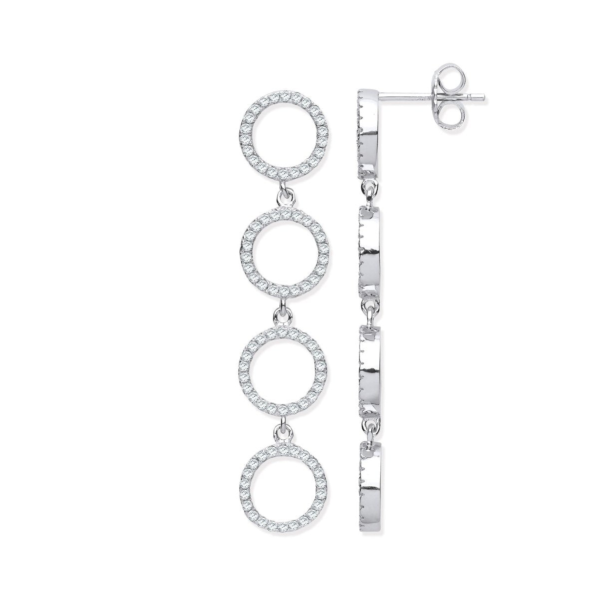 Sterling Silver CZ Circle of Life Long Drop Earrings - Samuel Perry