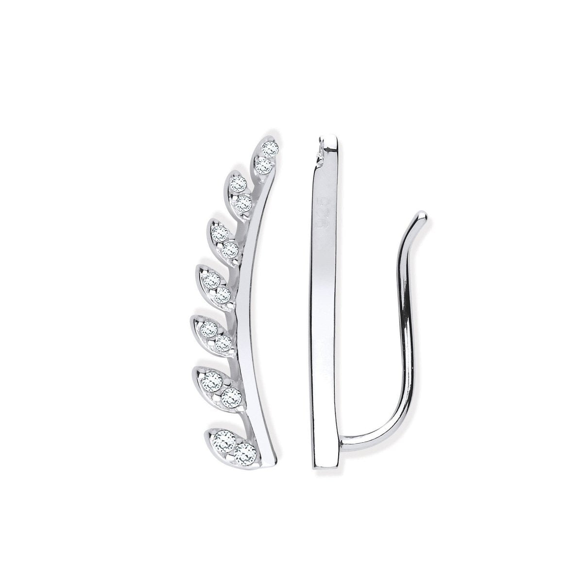 Sterling Silver CZ Half Leaf Earcuff Crawler Earrings - Samuel Perry