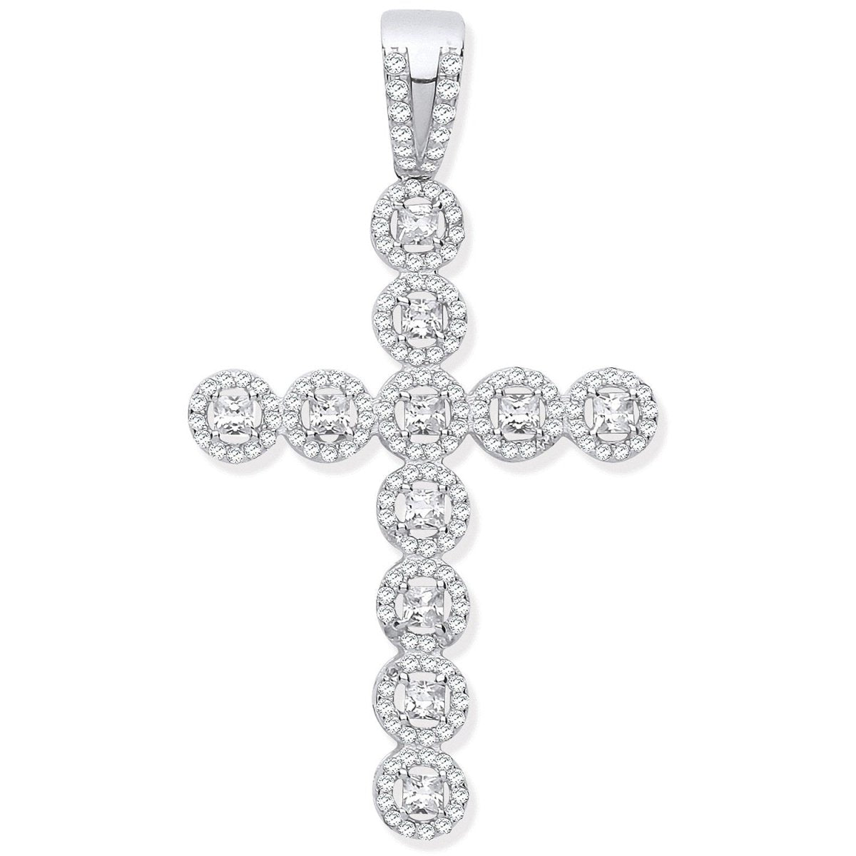 Sterling Silver CZ Halo Style Fancy Cross – Radiant Elegance - Samuel Perry