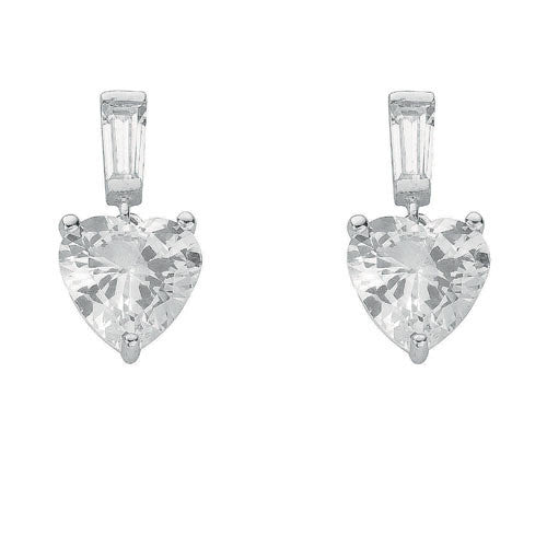 Sterling Silver Cz Heart Drop Stud Earrings - Samuel Perry