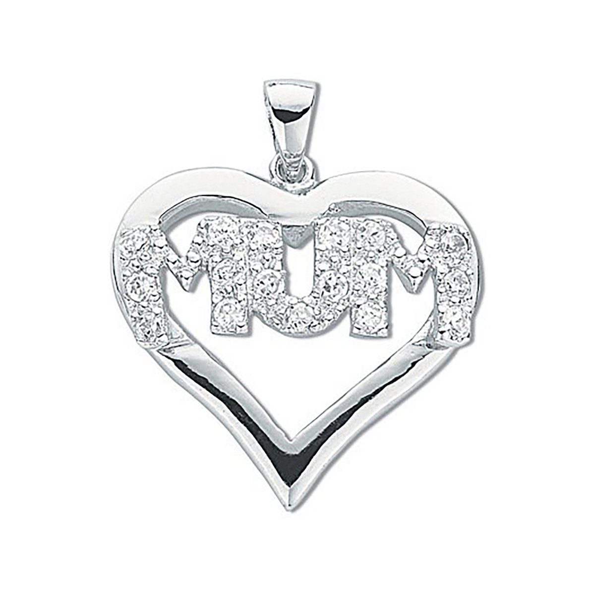 Sterling Silver CZ Heart Mum Pendant – Elegant & Sentimental - Samuel Perry