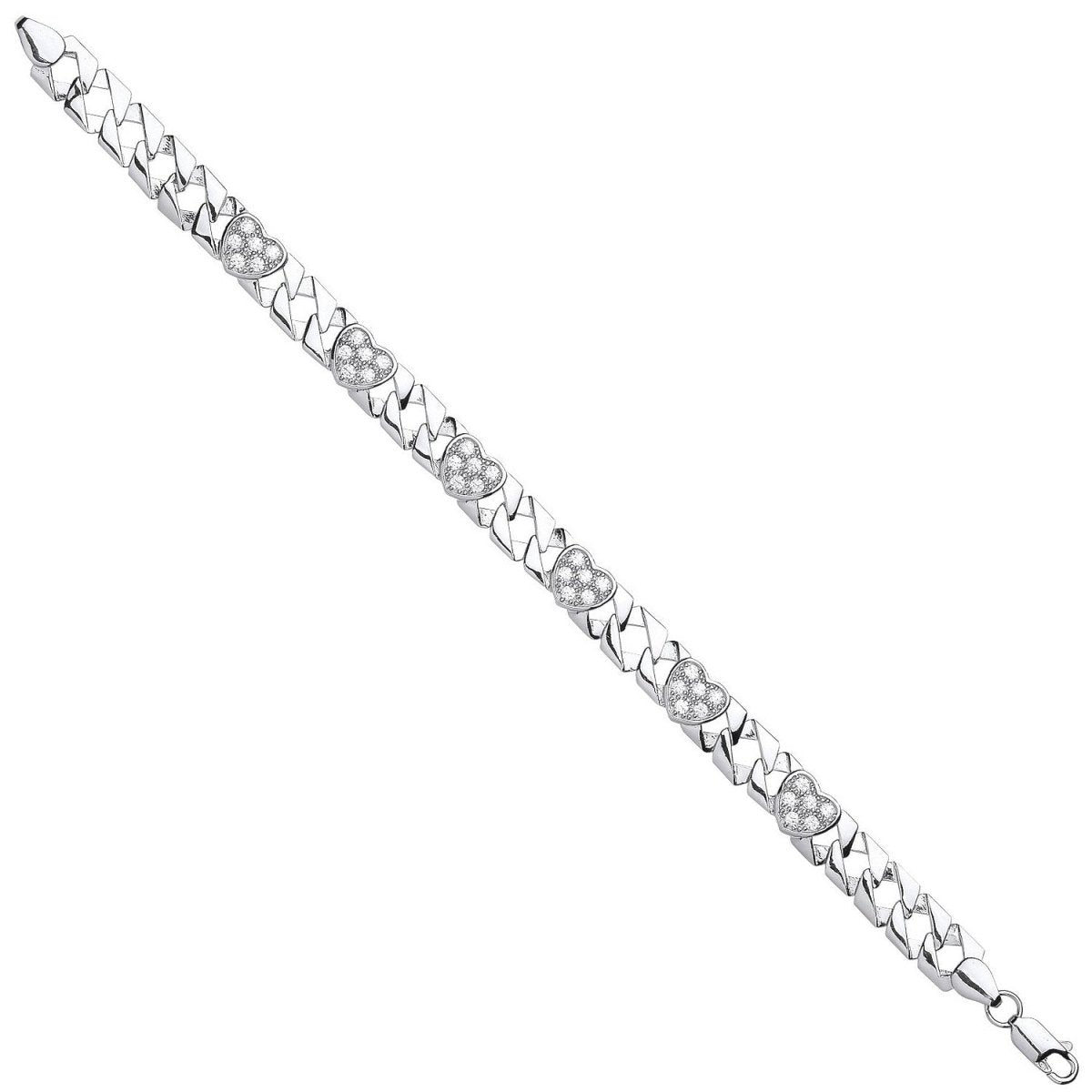 Sterling Silver CZ Hearts Ladies Bracelet - Samuel Perry