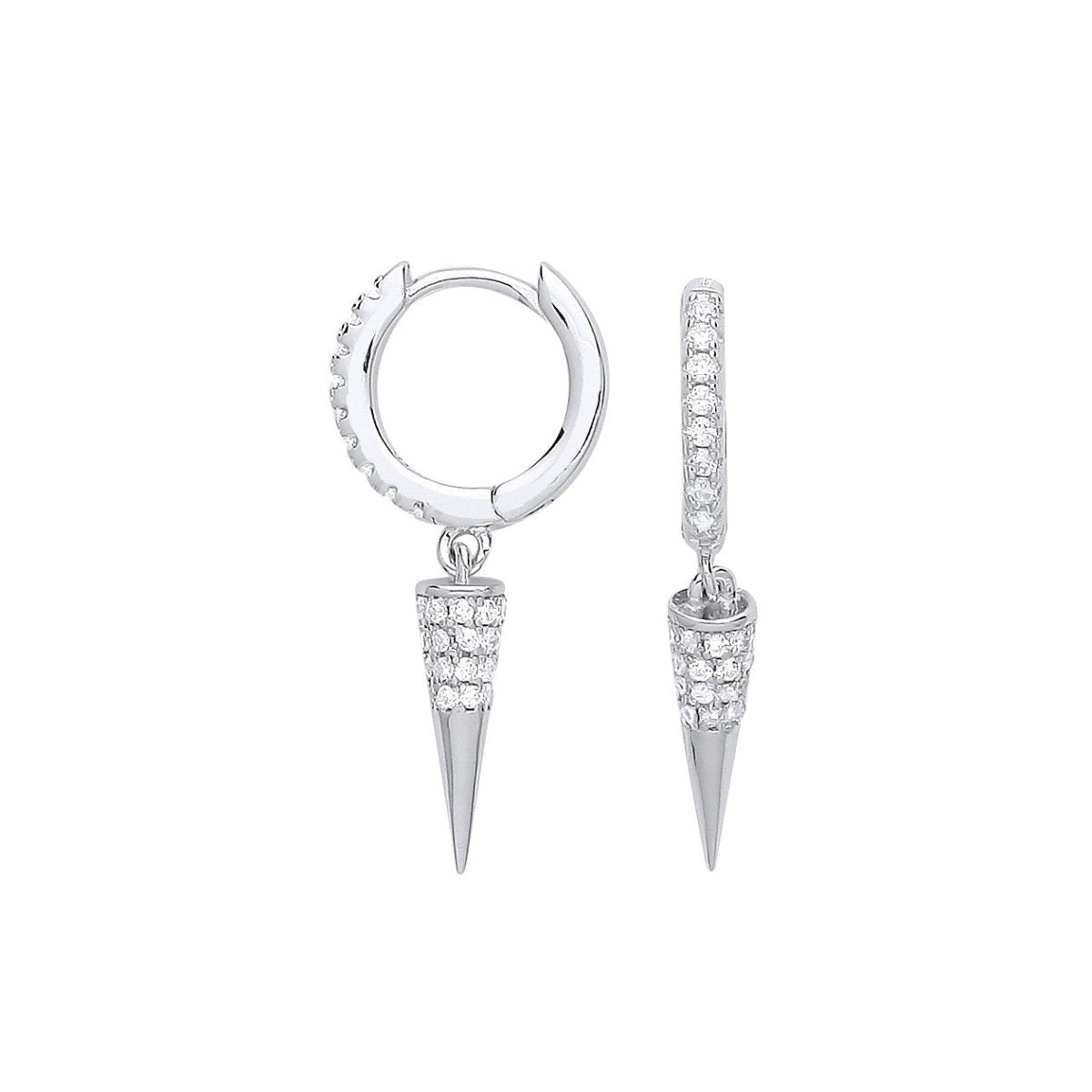 Sterling Silver Cz Huggies Pin Drop Earrings - Samuel Perry