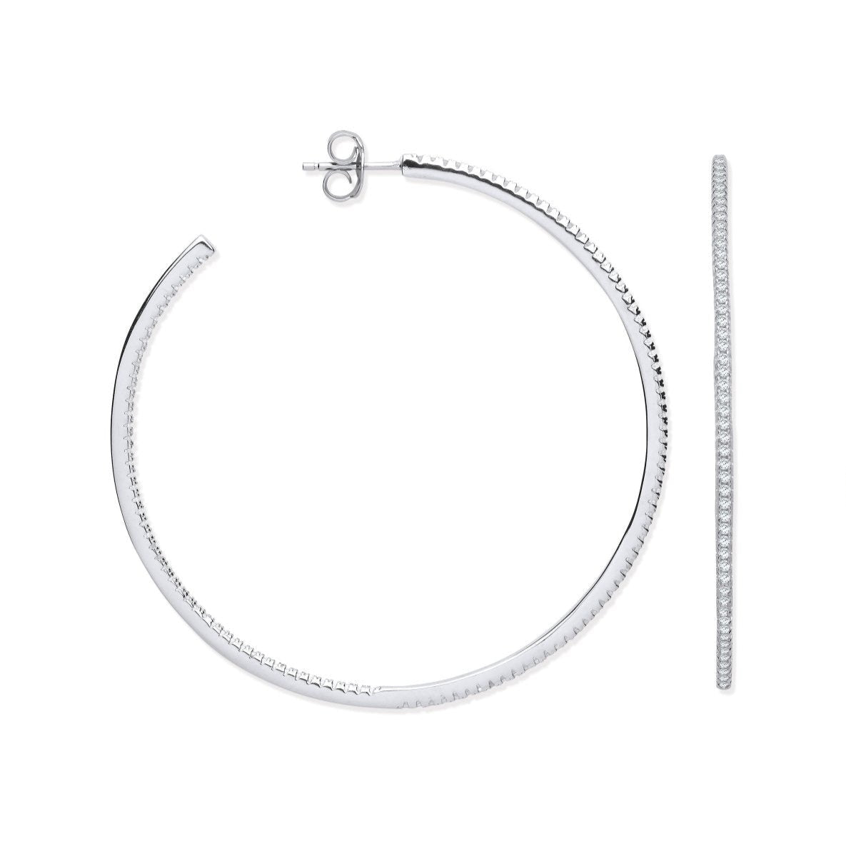 Sterling Silver CZ Large Hoop Earrings - Samuel Perry