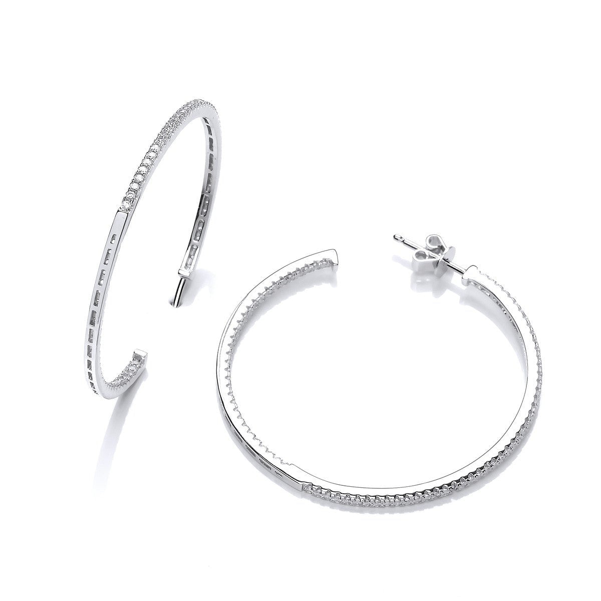 Sterling Silver CZ Large Hoop Earrings - Samuel Perry