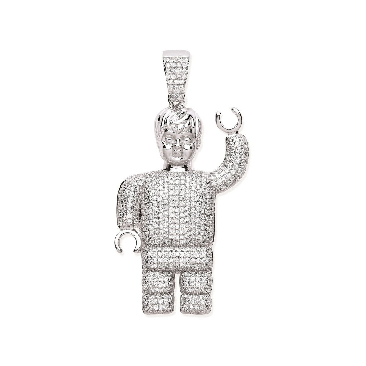 Sterling Silver CZ Lego Man Pendant – Unique & Playful - Samuel Perry