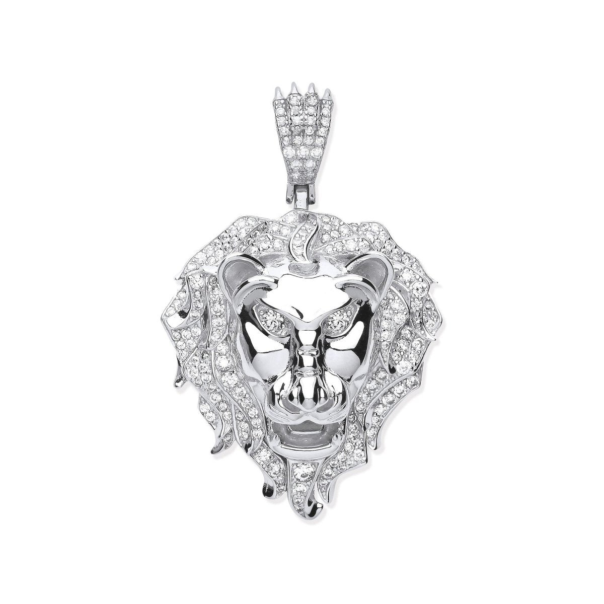 Sterling Silver CZ Lion Head Pendant – Bold & Regal - Samuel Perry