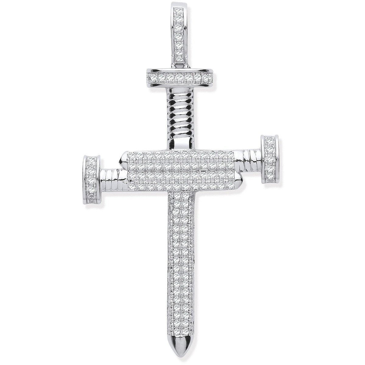 Sterling Silver CZ Nail Cross Pendant – Bold Craftsmanship - Samuel Perry