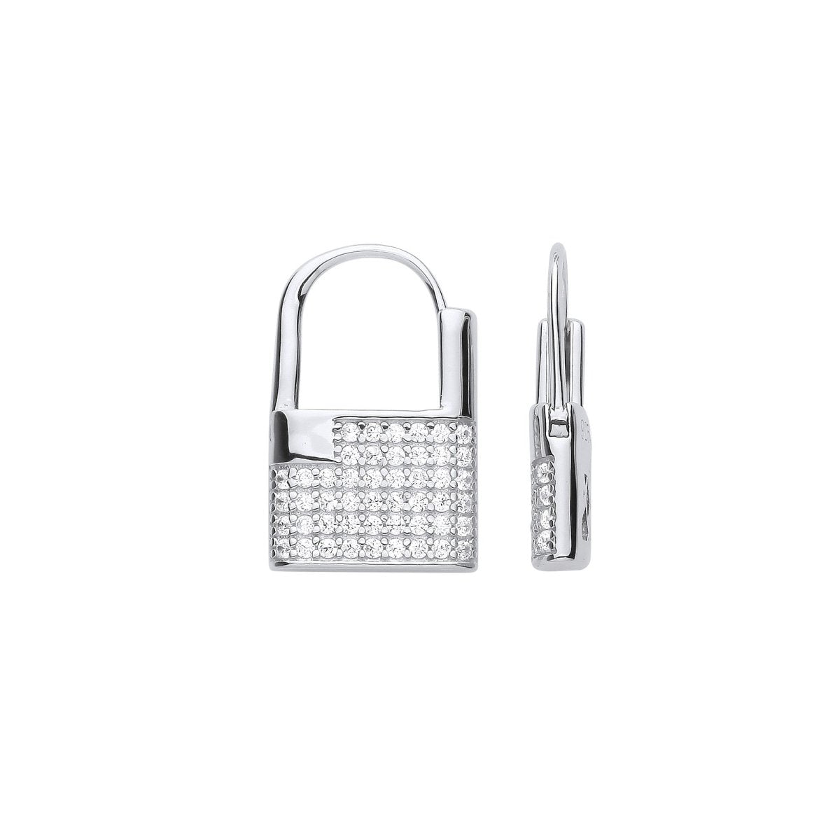 Sterling Silver CZ Padlock Drop Earrings - Samuel Perry