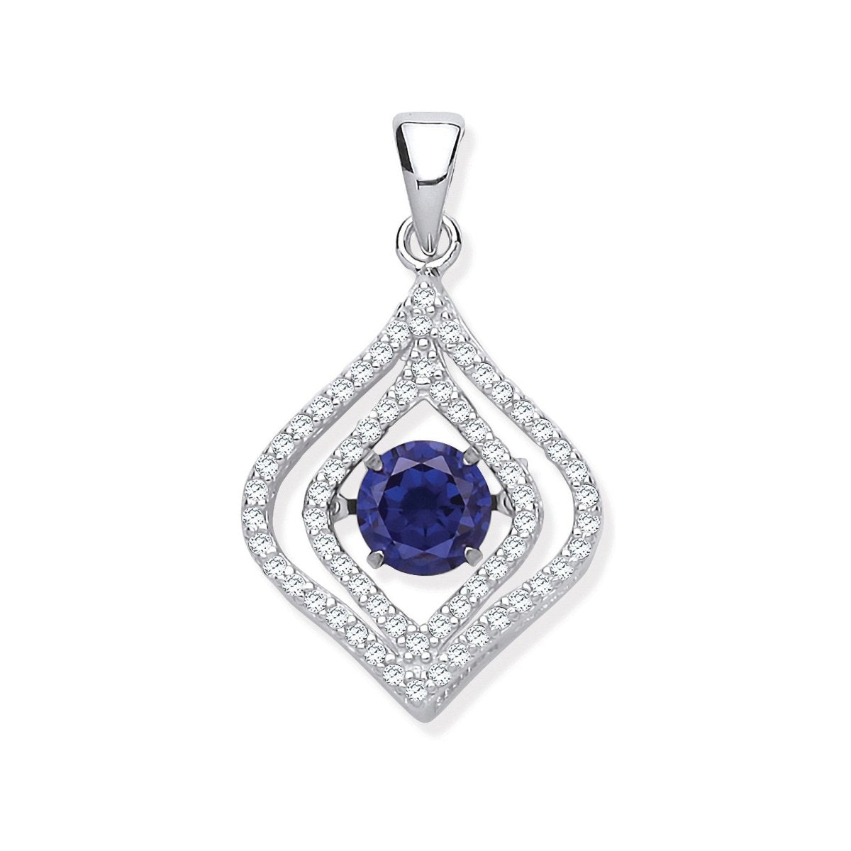 Sterling Silver CZ Pendant with Hanging Shimmering Blue CZ - Samuel Perry