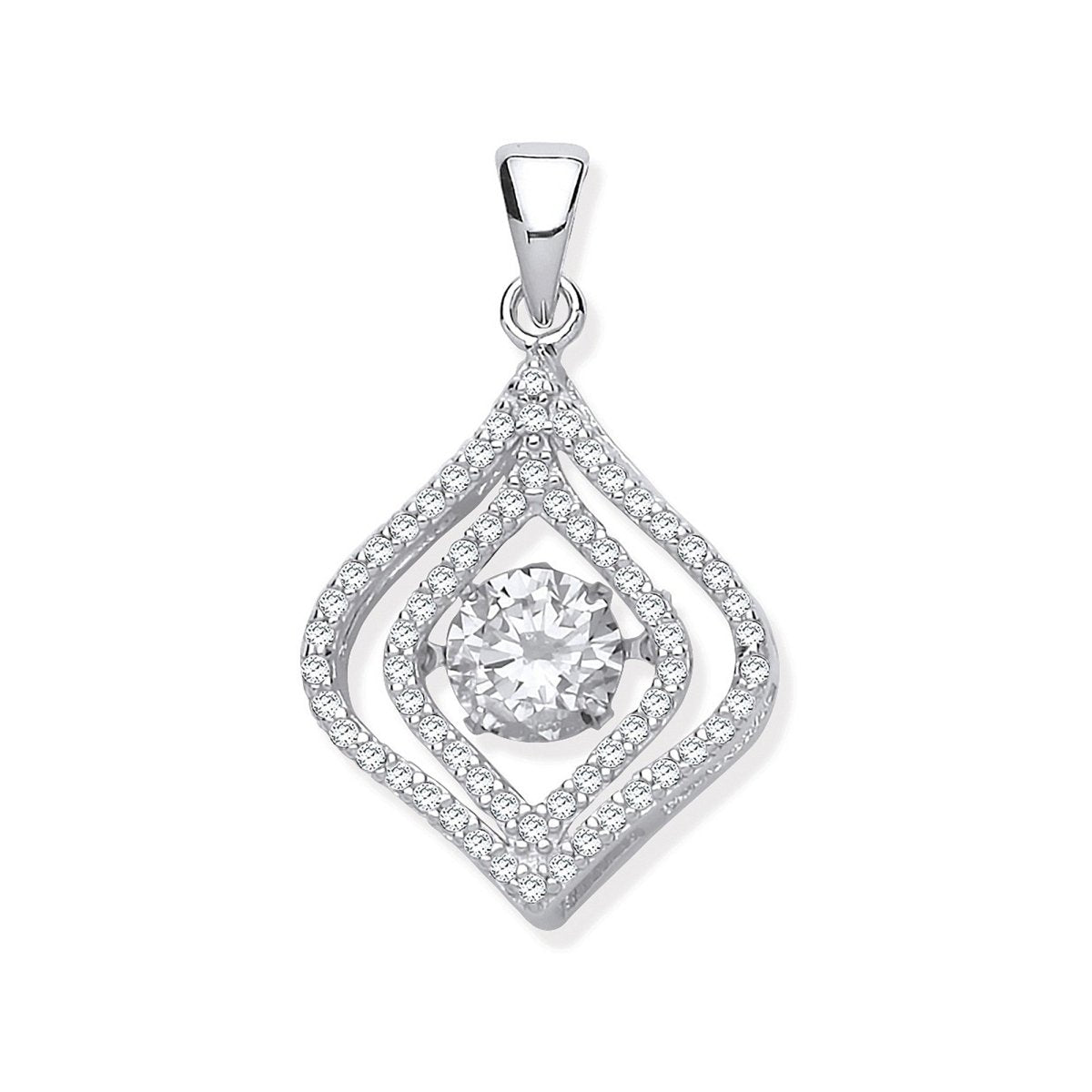 Sterling Silver CZ Pendant with Hanging Shimmering Clear CZ - Samuel Perry