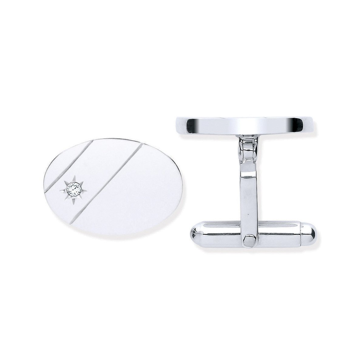 Sterling Silver CZ Plain Oval Cufflinks - Samuel Perry