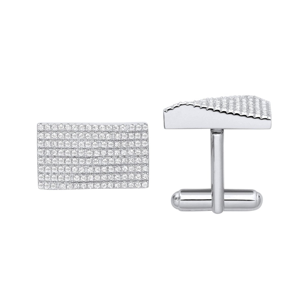 Sterling Silver CZ Rectangle Raised Slope Cufflinks - Samuel Perry