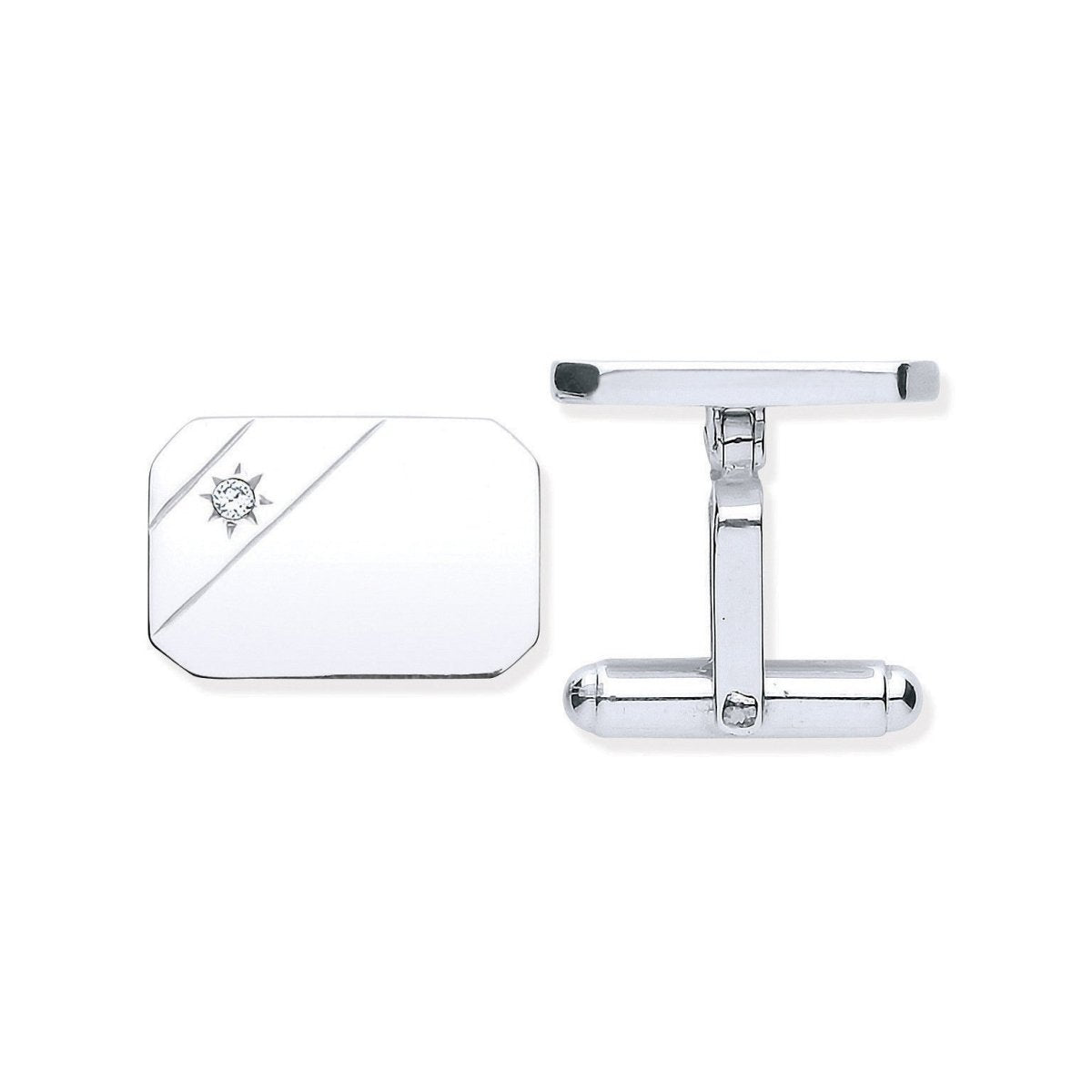 Sterling Silver CZ Rectangle Soft Edge Cufflinks - Samuel Perry