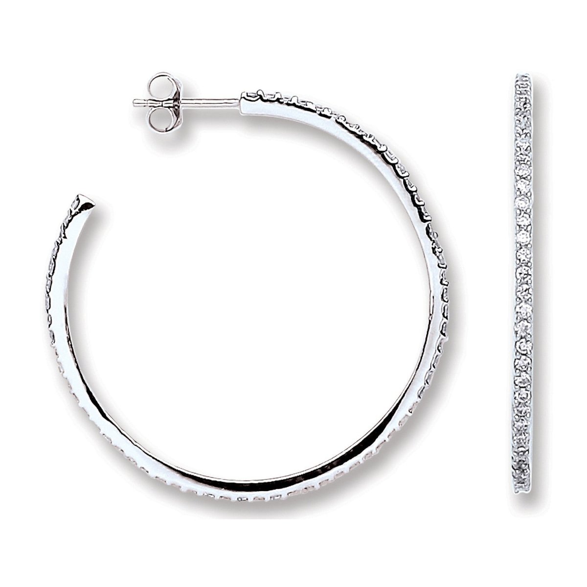 Sterling Silver CZ Round Hoop Earrings - Samuel Perry