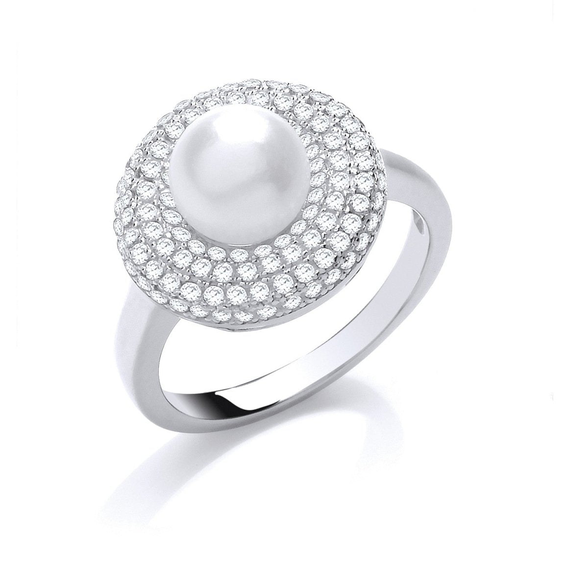Sterling Silver Cz & Simulated Pearl Ring - Samuel Perry