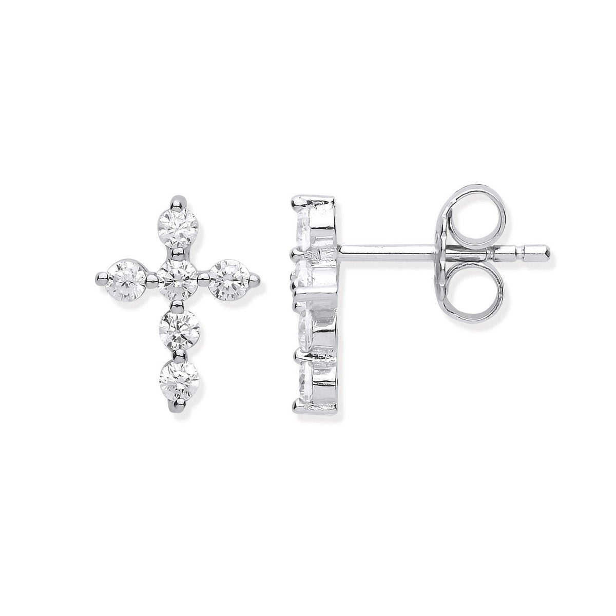 Sterling Silver CZ Small Cross Stud Earrings - Samuel Perry