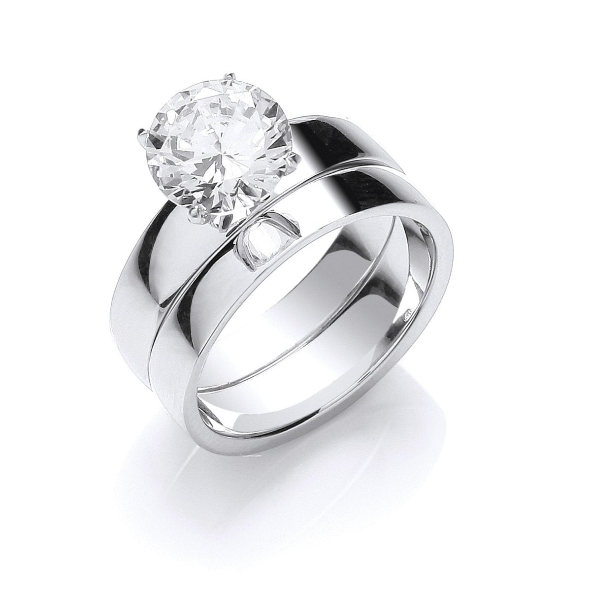 Sterling Silver CZ Solitaire Bridal Set Rings - Samuel Perry