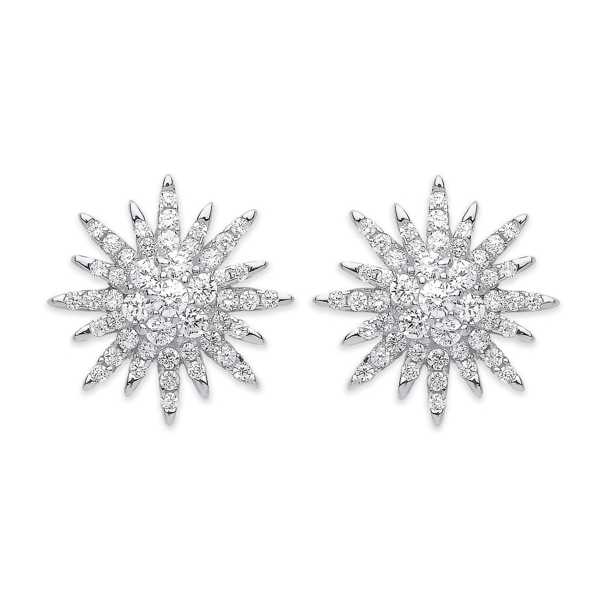 Sterling Silver CZ Starburst Stud Earrings - Samuel Perry