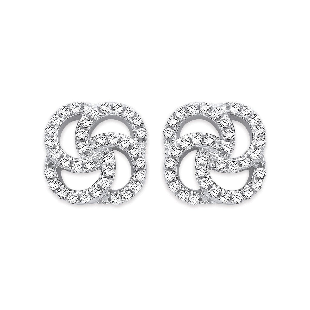 Sterling Silver CZ Swirl Stud Earrings - Samuel Perry