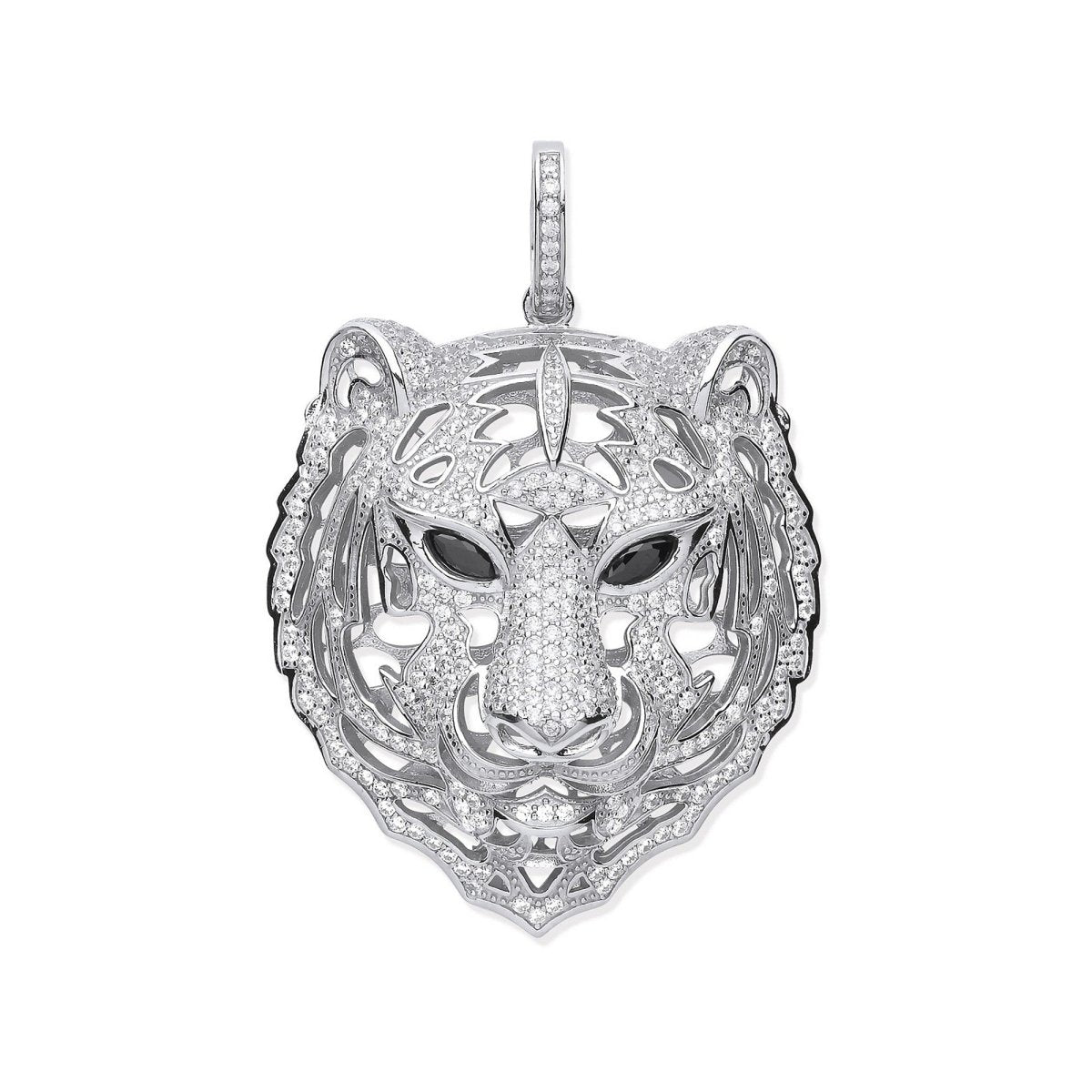 Sterling Silver CZ Tiger Head Pendant – Bold & Striking - Samuel Perry