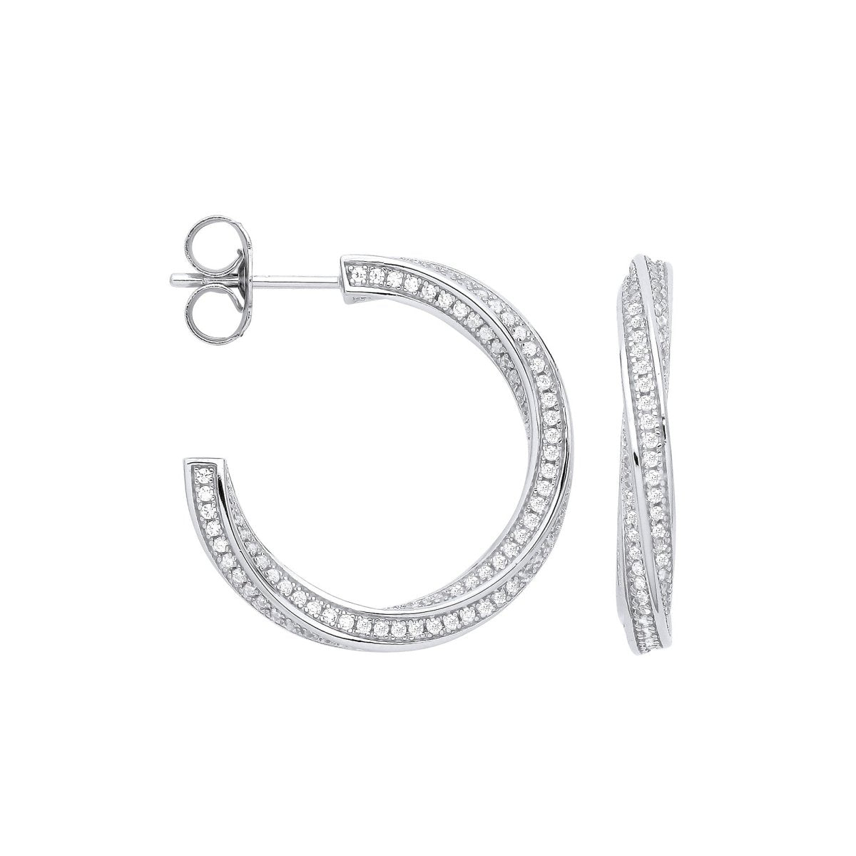 Sterling Silver CZ Twist Hoop Earrings - Samuel Perry