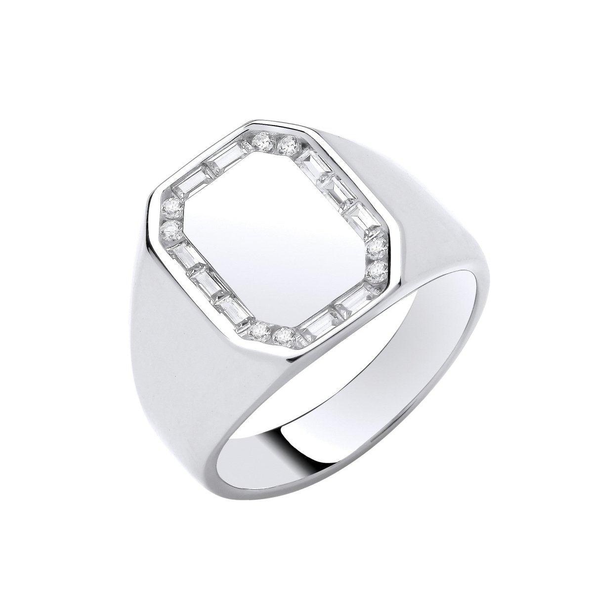 Sterling Silver CZs Signet Gents Ring - Samuel Perry