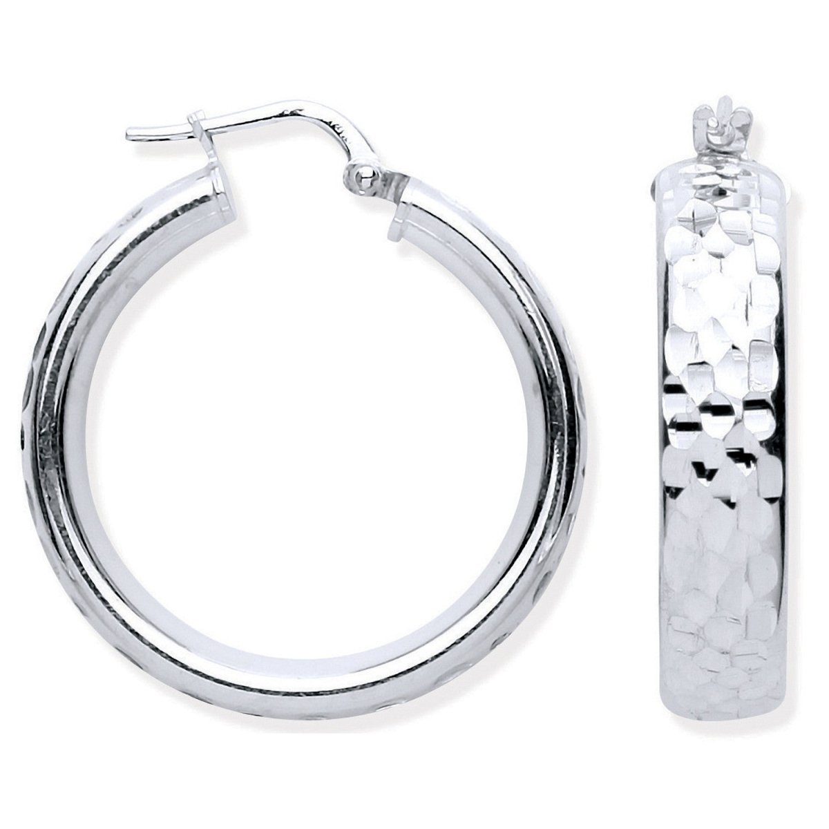 Sterling Silver Diamond Cut Wedd Hoop Earrings - Samuel Perry