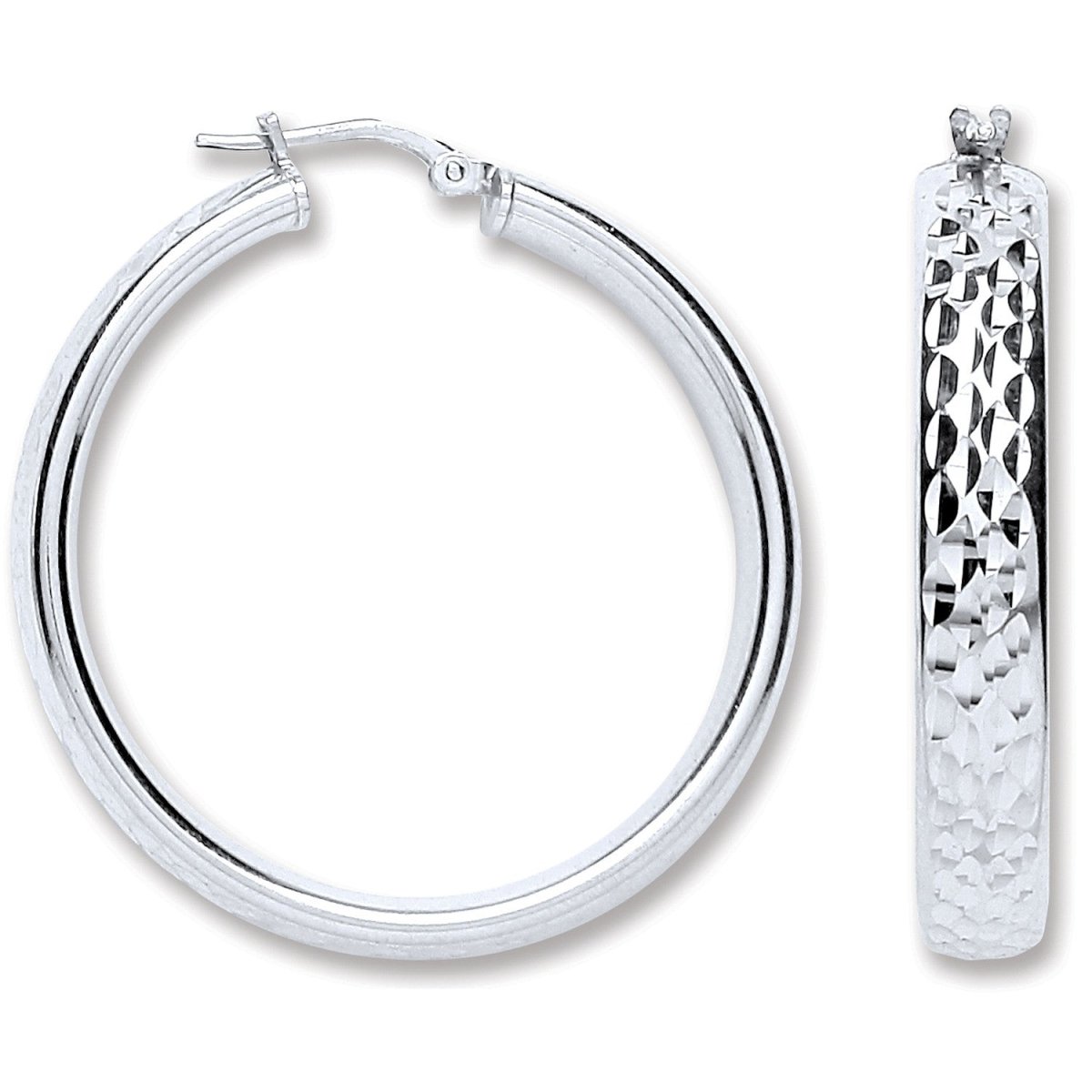 Sterling Silver Diamond Cut Wedding Hoop Earrings - Samuel Perry
