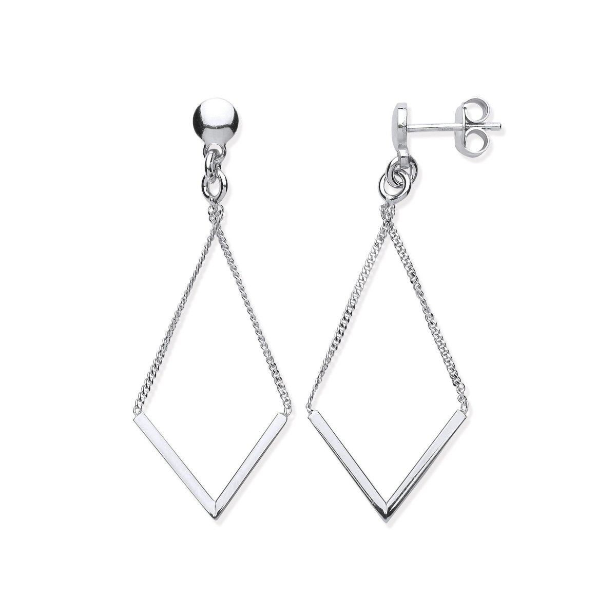 Sterling Silver Diamond Shape Chain Drop Earrings - Samuel Perry