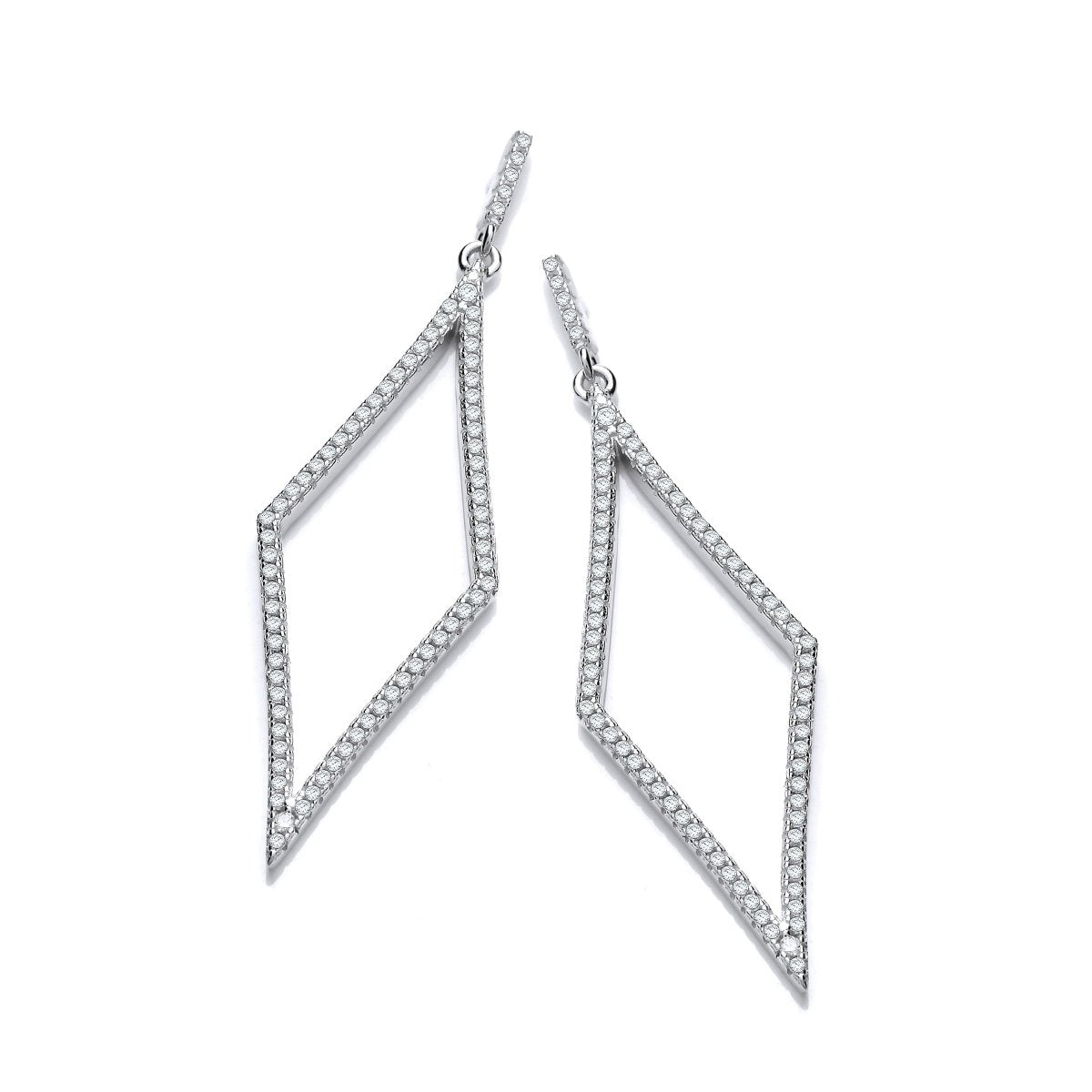 Sterling Silver Diamond Shaped Drop Stud Earrings - Samuel Perry