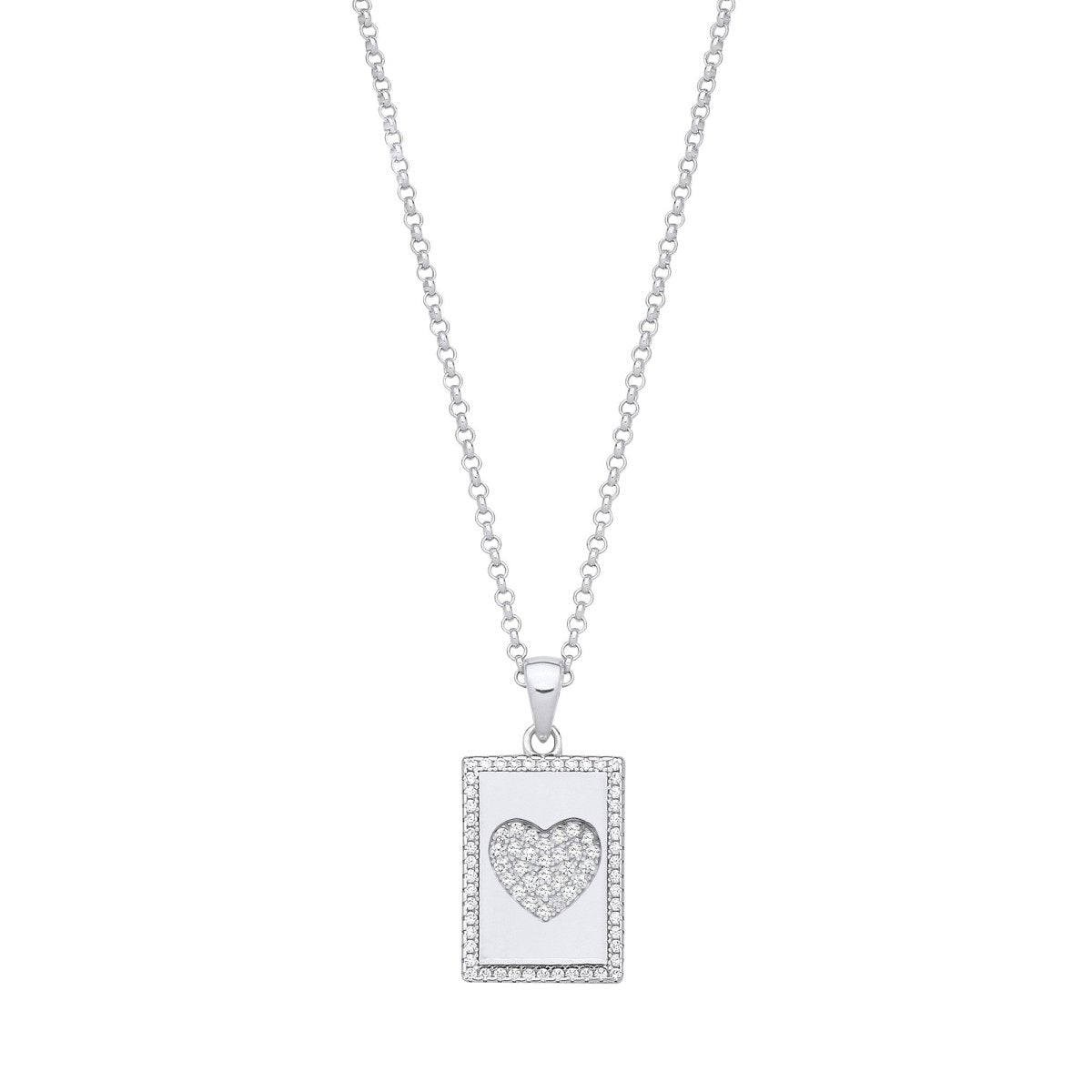 Sterling Silver Dog Tag CZs Heart Pendant on Chain - Samuel Perry